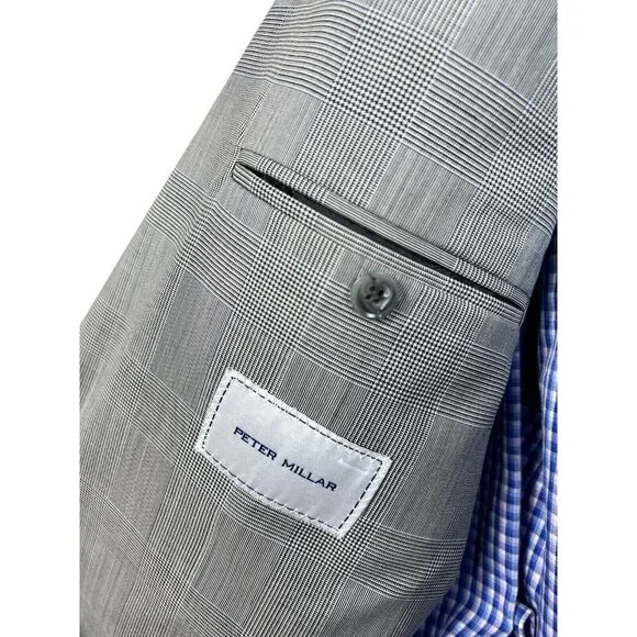 Petter Millar Bespoke Sport Coat Jacket Gray Glen Plaid Men's 44L NWT Nice
